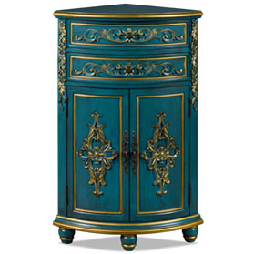 Aquamarine Blue and Gold French Style Oriental Round Corner Cabinet