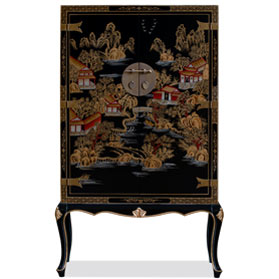 Black Victorian Style Chinoiserie Chinese Scenery Motif Armorie