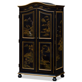 Hand Painted Chinoiserie Scenery Motif Oriental Armoire