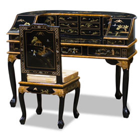 Chinoiserie Scenery Harpsichord Style Oriental Desk Set