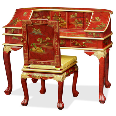 Chinoiserie Scenery Harpsichord Style Oriental Desk Set