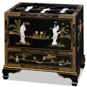 Black Lacquer Mother of Pearl Oriental Accent Cabinet