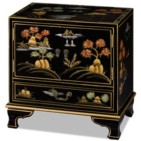 Black Chinoiserie Scenery Motif Oriental Accent Cabinet