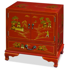 Chinoiserie Scenery Motif Oriental Accent Cabinet