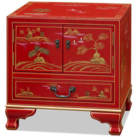 Hand Painted Chinoiseries Scenery Motif Oriental Accent Cabinet