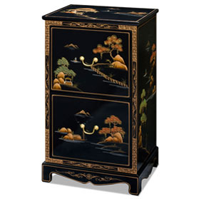 Chinoiserie Scenery Motif 2 Drawer Oriental File Cabinet