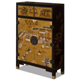 Gold Leaf Chinoiserie Courtyard Oriental Cabinet