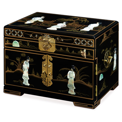 Black Lacquer Mother of Pearl Chinese Jewelry Box