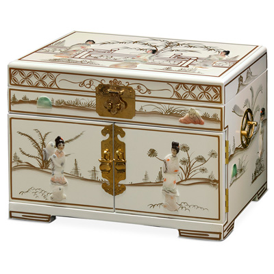 White Lacquer Mother of Pearl Chinese Jewelry Box