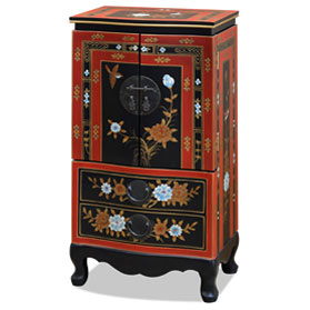 Tibetan Flower & Bird Motif Jewelry Armoire