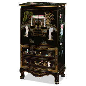 Black Lacquer Mother of Pearl Chinese Jewelry Armoire