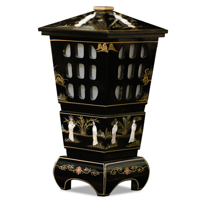 Black Lacquer Mother of Pearl Oriental Pagoda Lantern