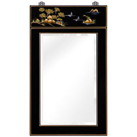 Chinoiserie Scenery Motif Oriental Vertical Mirror