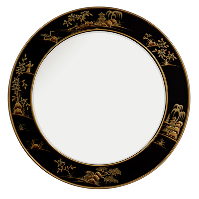 Chinoiserie Scenery Motif Oriental Round Mirror