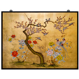 Gold Leaf Prosperity Bird and Flower Asian Wall Art