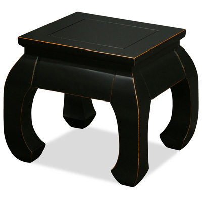 Distressed Black Elmwood Chow Leg Square Chinese Table