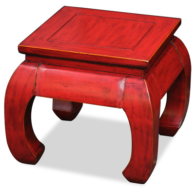 Distressed Red Elmwood Chow Leg Square Chinese Table