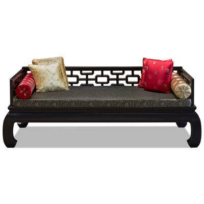 Distressed Black Elmwood Chinese Ming Day Bed