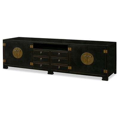 Distressed Black Elmwood Chinese Ming Media Cabinet