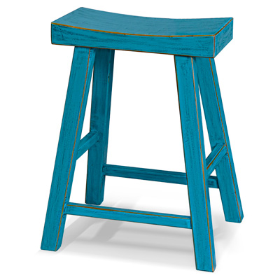 Distressed Blue Elmwood Zen Style Asian Bar Stool