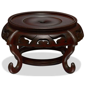 6.5 Inch Intricate Dark Brown Round Chinese Wooden Stand