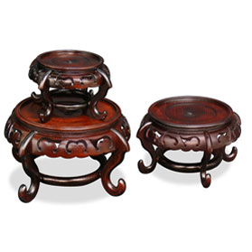 Assorted Intricate Dark Brown Round Chinese Wooden Stands