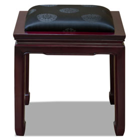 Dark Cherry Rosewood Chinese Ming Stool with Black Silk Cushion