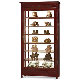 Dark Cherry Rosewood Chinese Longevity Design Curio Cabinet