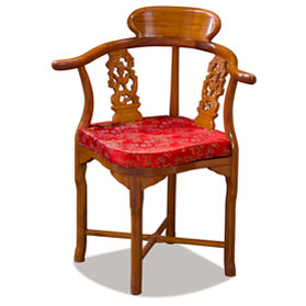 Natural Finish Rosewood Flower and Bird Oriental Corner Chair