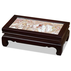 Dark Cherry Small Rosewood with Marble Top Oriental Rectangular Display Stand