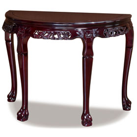 Cherry Rosewood Dragon Motif Half Moon Oriental Table