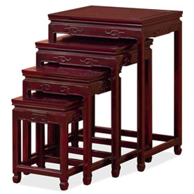 Dark Cherry Rosewood Chinese Key Motif Nesting Tables