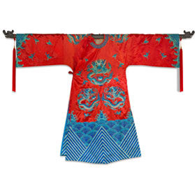 Vintage Red and Turquoise Chinese Imperial Dragon Robe