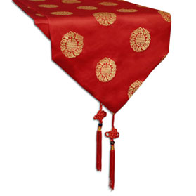 110 Inch Red Silk Chinese Longevity Table Runner