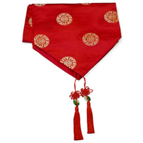 96 Inch Red Silk Chinese Longevity Table Runner