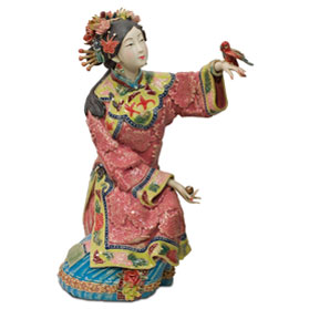 Chinese Porcelain Figurine, Lady with Bird