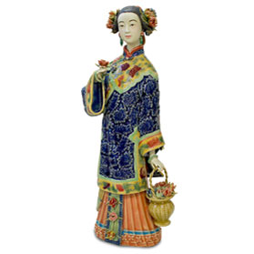 Chinese Porcelain Figurine, Lady with Flower Basket