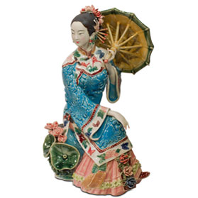 Chinese Porcelain Figurine, Lady Holding Umbrella