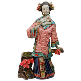 Chinese Porcelain Figurine, Lady with Autumn Maple Leaves