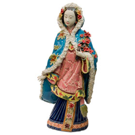 Chinese Porcelain Figurine, Lady in Winter Coat