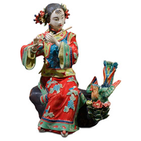 Chinese Porcelain Figurine, Shi Wan Lady with Flute