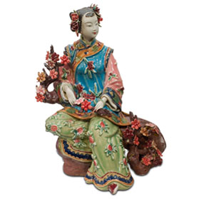 Chinese Porcelain Figurine, Shi Wan Lady with Cherry Blossoms