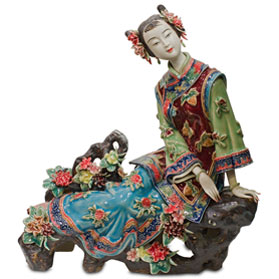 Chinese Porcelain Figurine, Shi Wan Lady with Cherry Blossoms