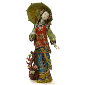 Chinese Porcelain Figurine, Lady Holding Umbrella