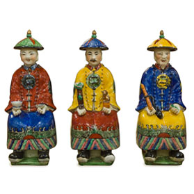 Chinese Porcelain Figurines, Sitting Qing Emperors Set