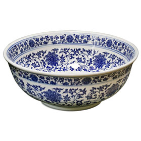 Blue and White Porcelain Floral Motif Oriental Basin