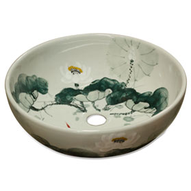 Porcelain Lotus Koi Pond Motif Oriental Basin