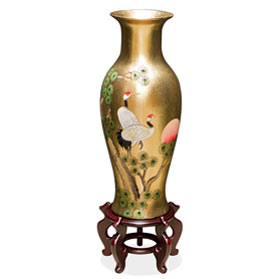 24 Inch Gold Leaf Longevity Cranes Oriental Vase