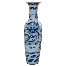 55 Inch Blue and White Porcelain Imperial Dragon Motif Chinese Jingdezhen Vase