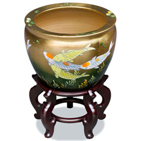 14 Inch Gold Prosperity Koi Design Chinese Fishbowl Planter